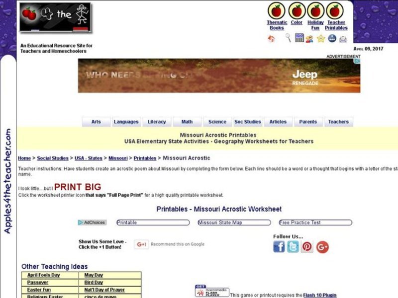 Missouri Acrostic Poem Interactive