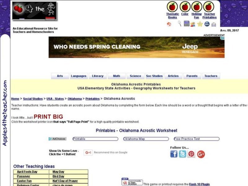 Oklahoma Acrostic Poem Interactive