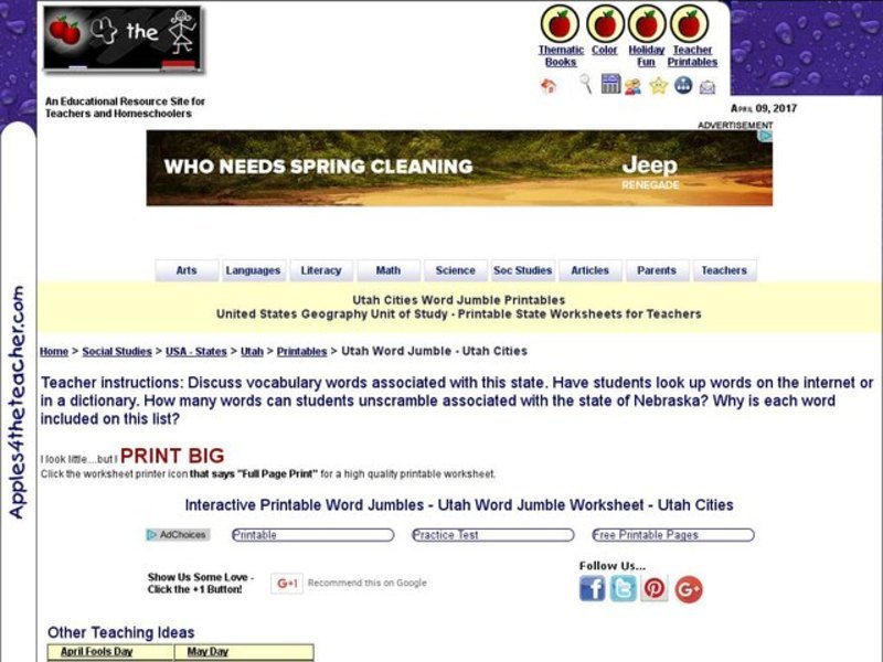 Utah Cities Word Jumble Interactive