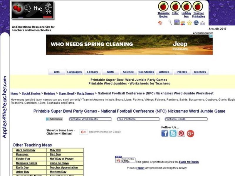 Super Bowl Sunday Word Jumble Interactive