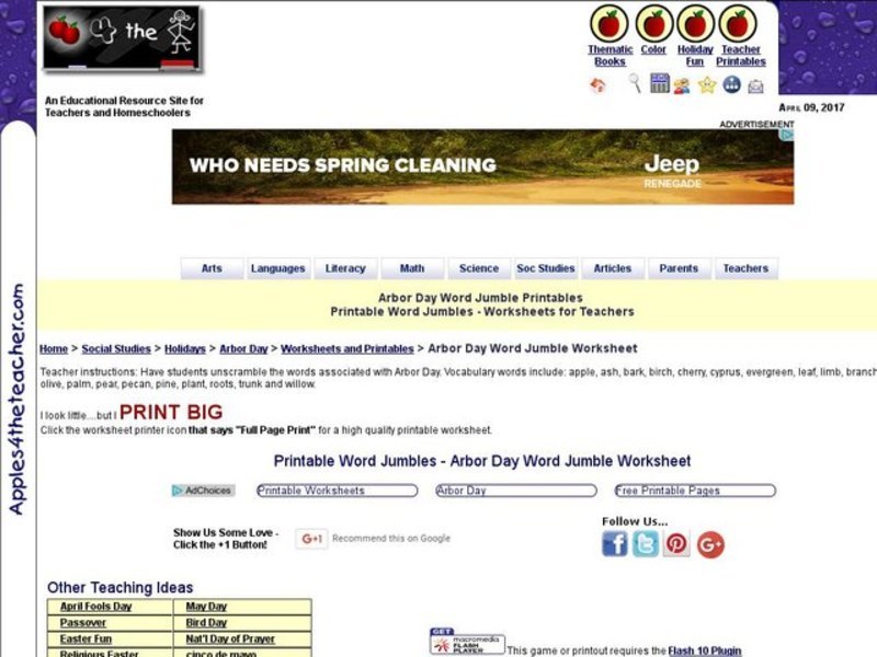 Arbor Day Word Jumble Interactive