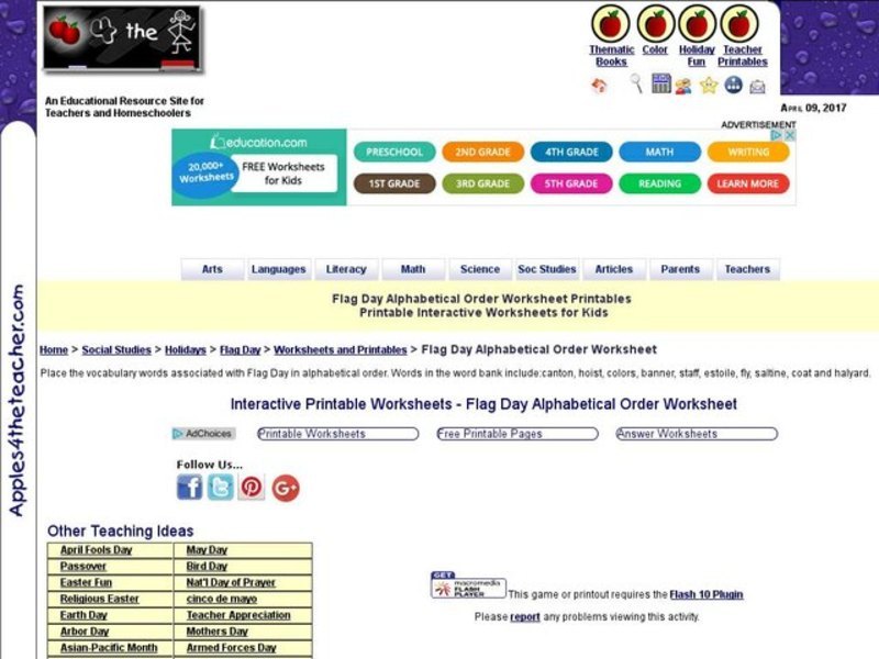 Flag Day Alphabetical Order Worksheet Interactive