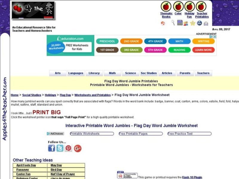 Flag Day Word Jumble Interactive