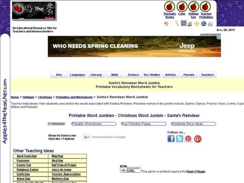 Santa's Reindeer Word Jumble Interactive