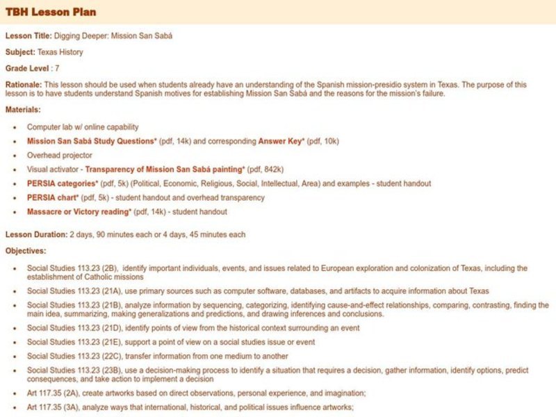 Digging Deeper: Mission San Sabá Lesson Plan