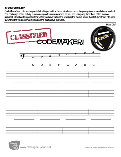 CodeMaker! | Music Theory Worksheet - Bass Clef Note Names Worksheet
