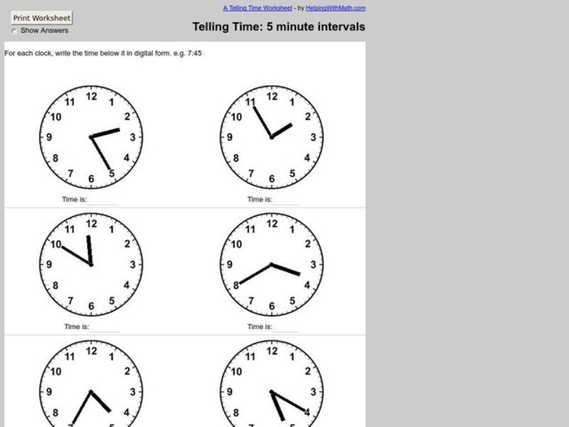 Digital time Worksheet