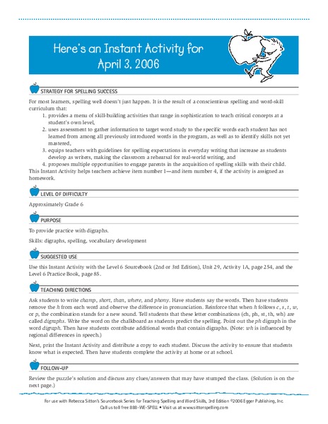 Digraphs Lesson Plan