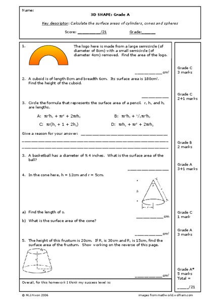 3D Shapes Worksheet