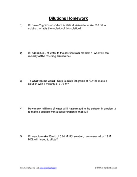 Dilutions Worksheet