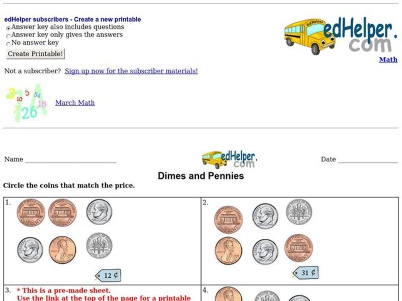Dimes and Pennies Worksheet