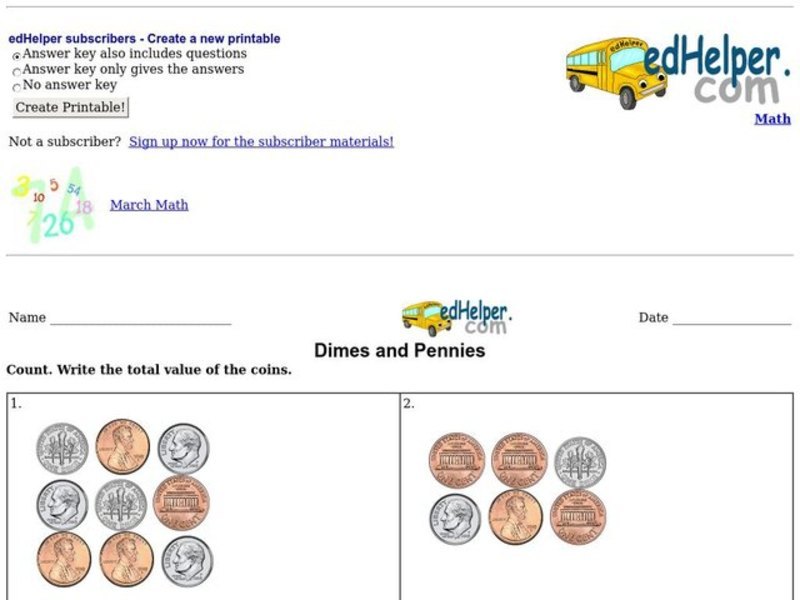 Dimes and Pennies Worksheet