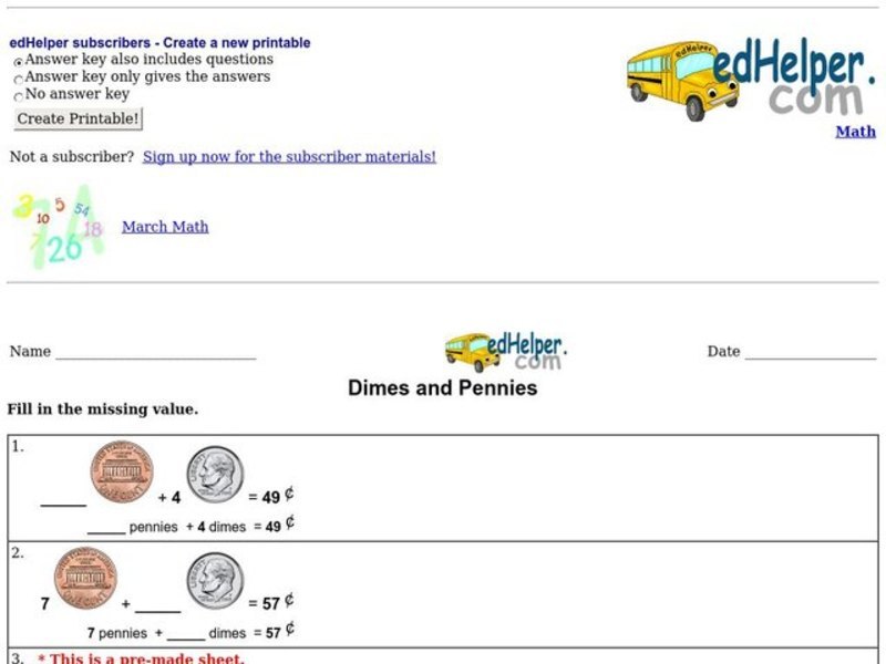 Dimes and Pennies Worksheet