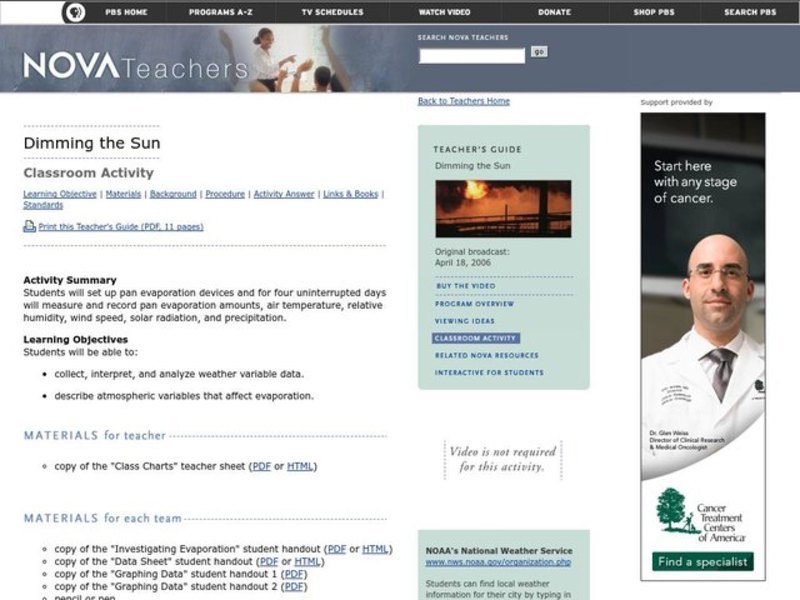 Dimming the Sun Lesson Plan