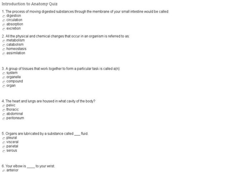 Introduction To Anatomy Quiz Interactive