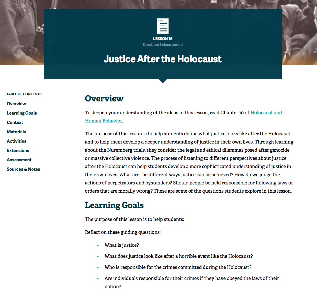 Justice After the Holocaust Lesson Plan