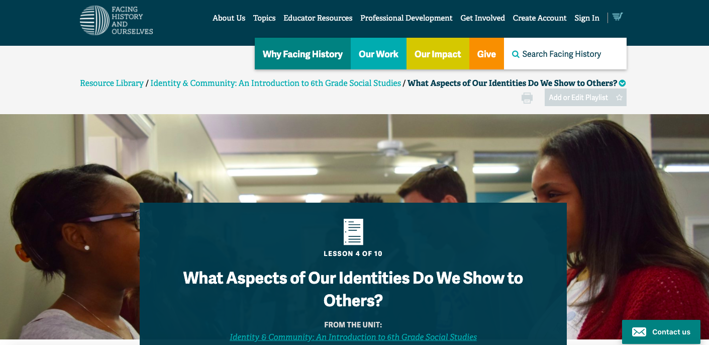 What Aspects of Our Identities Do We Show to Others? Lesson Plan