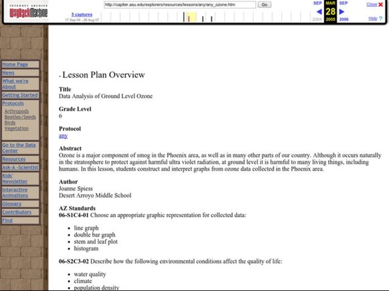 DATA ANALYSIS OF GROUND LEVEL OZONE Lesson Plan