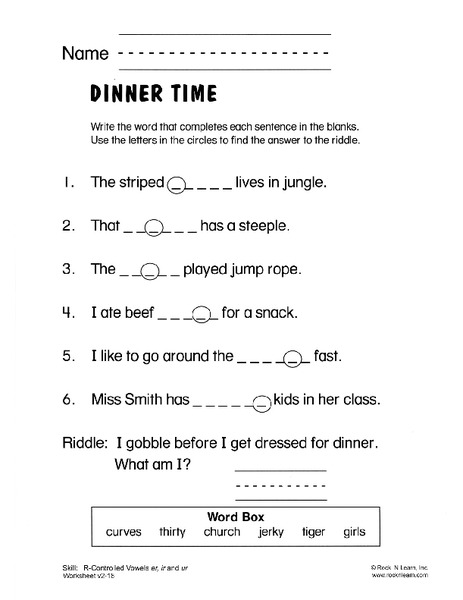 Dinner Time Worksheet