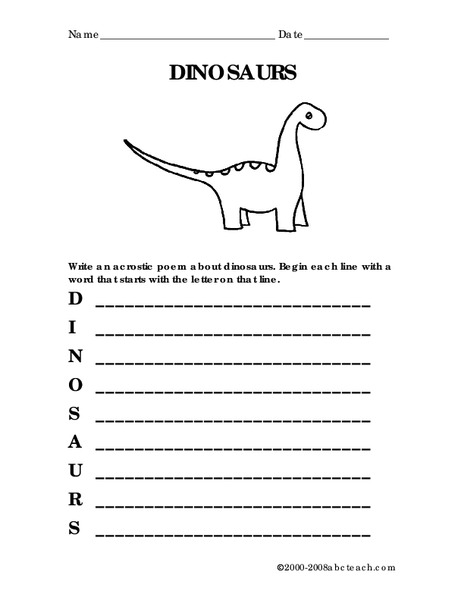 Dinosaur Acrostic Poem Worksheet