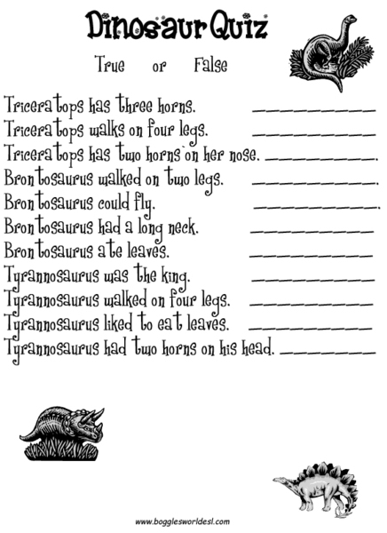 Dinosaur Quiz Worksheet
