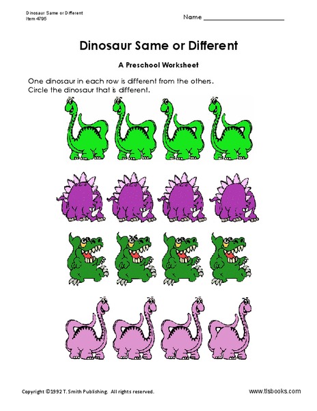 Dinosaur Same or Different Worksheet
