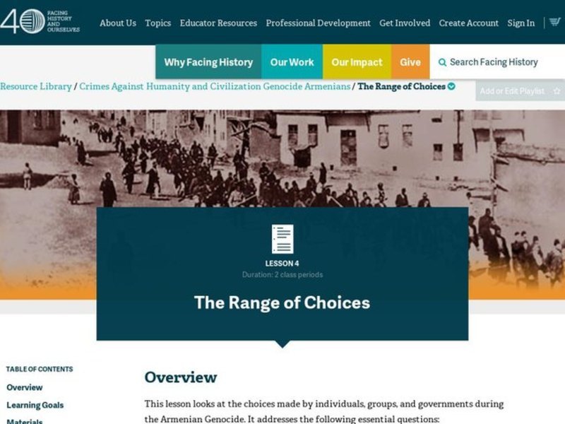 The Range of Choices Lesson Plan