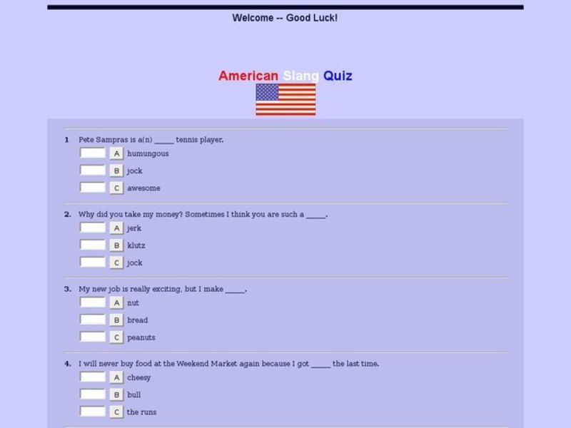 American Slang Quiz Interactive