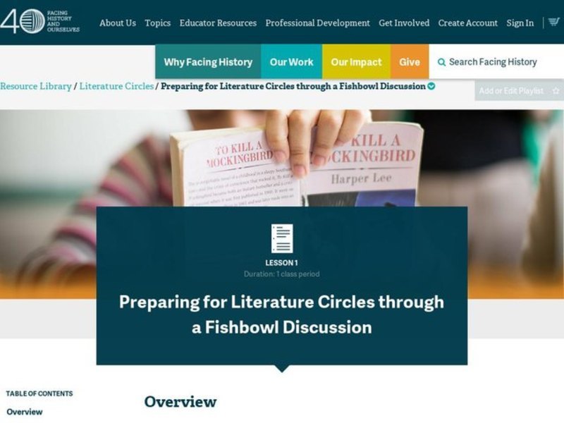 Literature Circles: Preparing for Literature Circles through a Fishbowl Discussion Lesson Plan