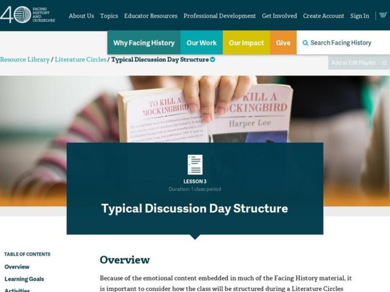 Literature Circles: Typical Discussion Day Structure Lesson Plan