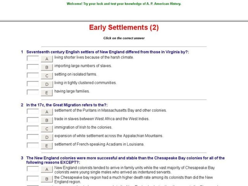 Early Settlements (2): Colonial America Interactive