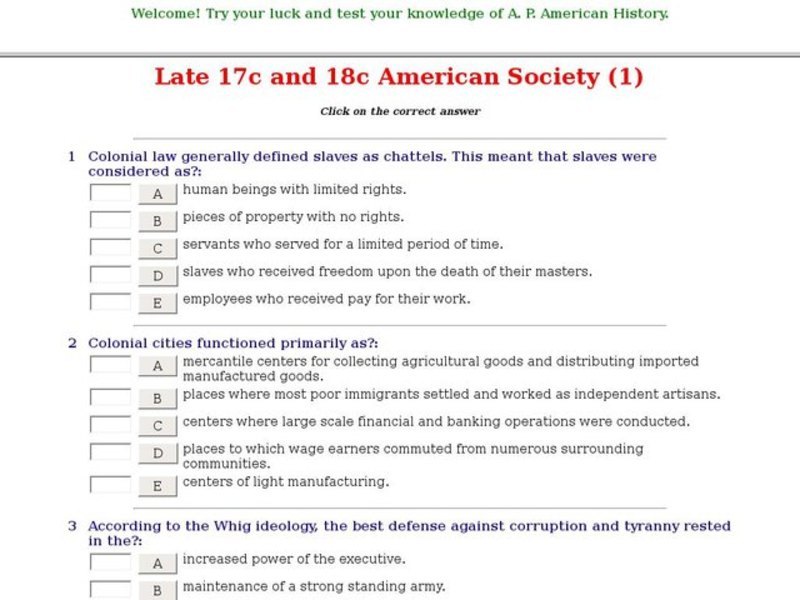 Late 17th Century and 18th Century American Society (1) Interactive