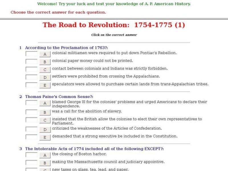 The Road to Revolution:  1754-1775 (1) Interactive