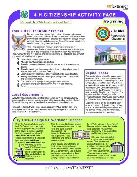 4-H Citizenship Activity Page Worksheet