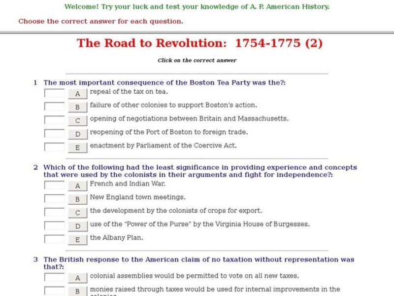 The Road to Revolution: 1754-1775 (2) Interactive