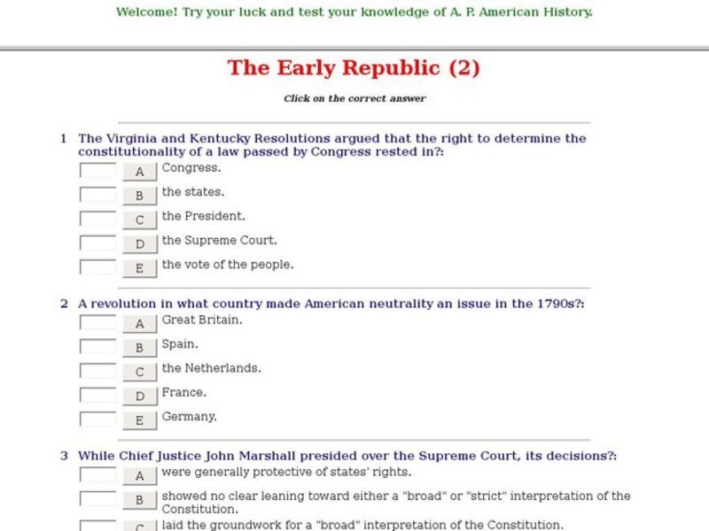 The Early Republic (2) Interactive