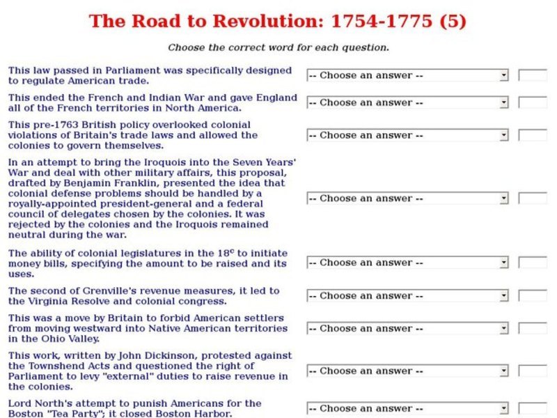 The Road to Revolution: 1754-1775 (5) Interactive