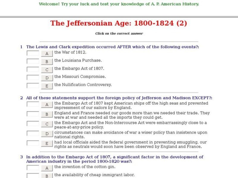 The Jeffersonian Age: 1800-1824 (2) Interactive
