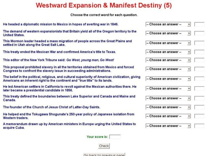 Westward Expansion & Manifest Destiny (5) Interactive