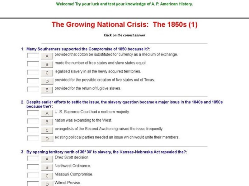 The Growing National Crisis: The 1850s (1) Interactive