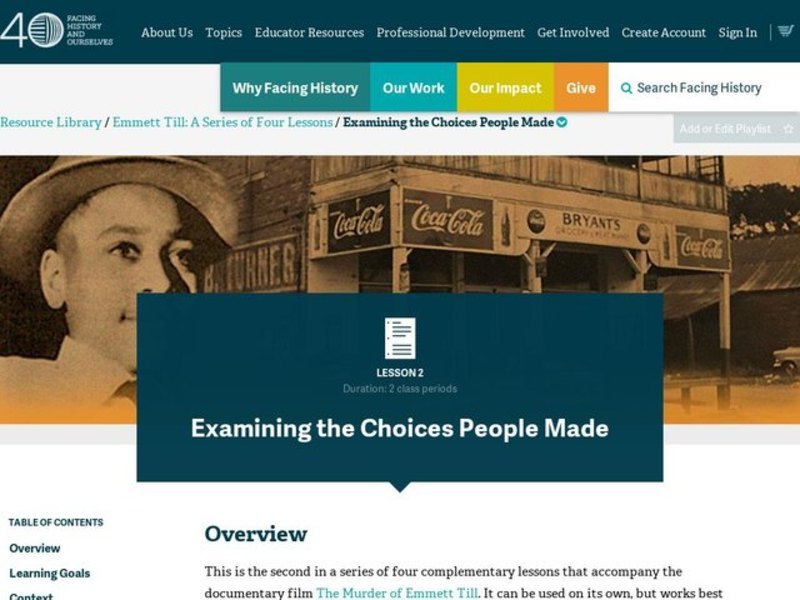 Emmett Till: Examining the Choices People Made Lesson Plan