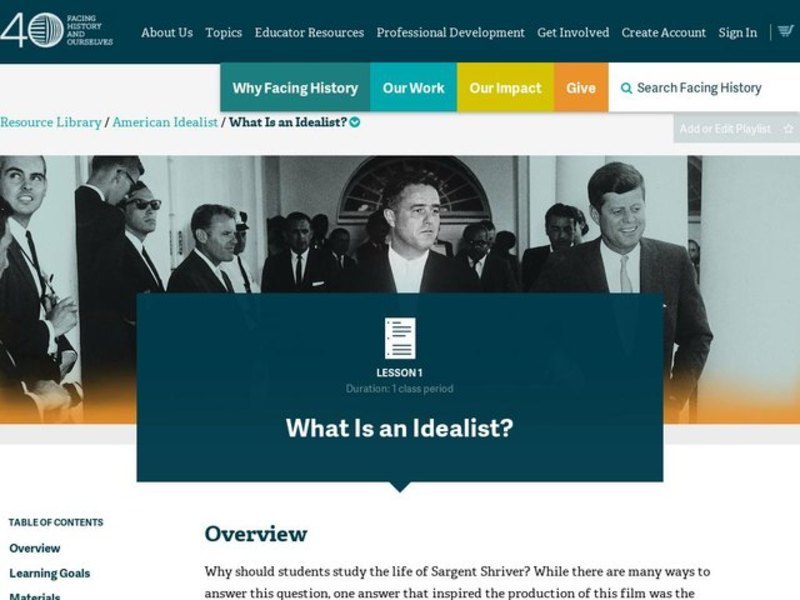 American Idealist: What Is an Idealist? Lesson Plan