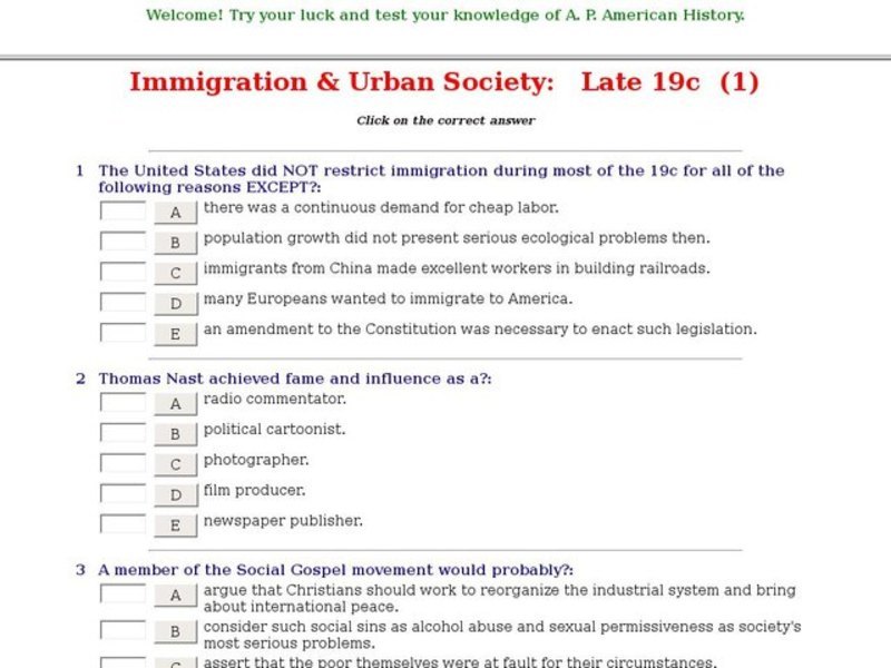 Immigration & Urban Society: Late 19c (1) Interactive