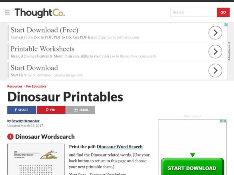 Dinosaur Word Search Lesson Plan