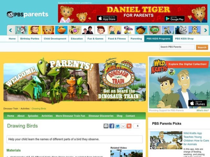 Dinosaur Train: Drawing Birds Lesson Plan