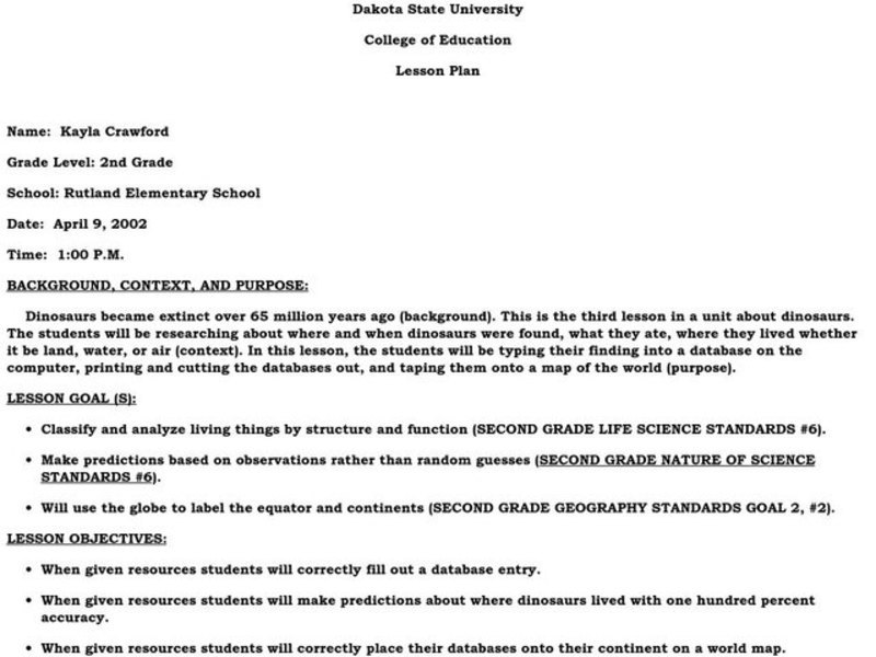 Dinosaurs  Lesson Plan