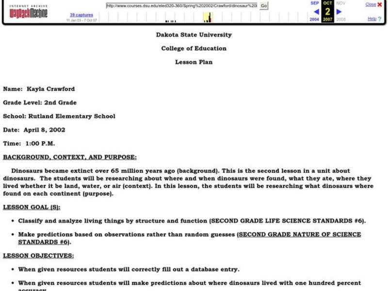 Dinosaurs Lesson Plan