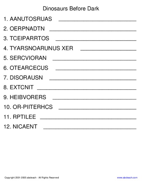 Dinosaurs Before Dark Worksheet