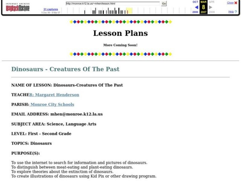 Dinosaurs - Creatures Of The Past Lesson Plan