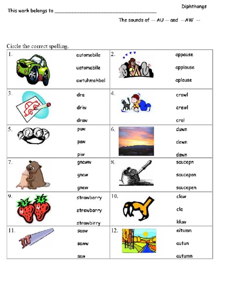 Diphthongs Worksheet